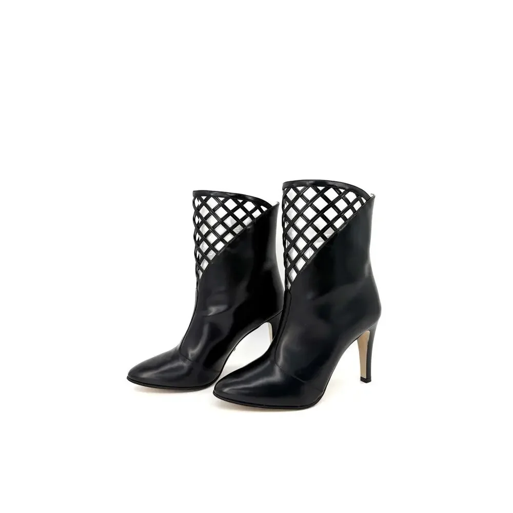 Gucci Lattice Cutout Ankle Boot Women EU 39.5 US 9.5 Black Leather